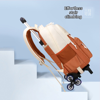 Mokyklinė kuprinė su ratukais pradinukams – nailonas, vienos krypties ratukai, oro pagalvės juosta, kvėpuojanti, atspari vandeniui, vienodas dizainas, modelis 1254