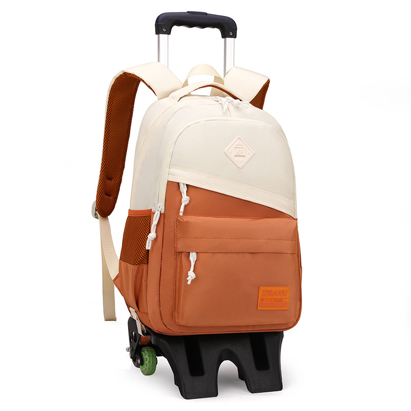 Mokyklinė kuprinė su ratukais pradinukams – nailonas, vienos krypties ratukai, oro pagalvės juosta, kvėpuojanti, atspari vandeniui, vienodas dizainas, modelis 1254