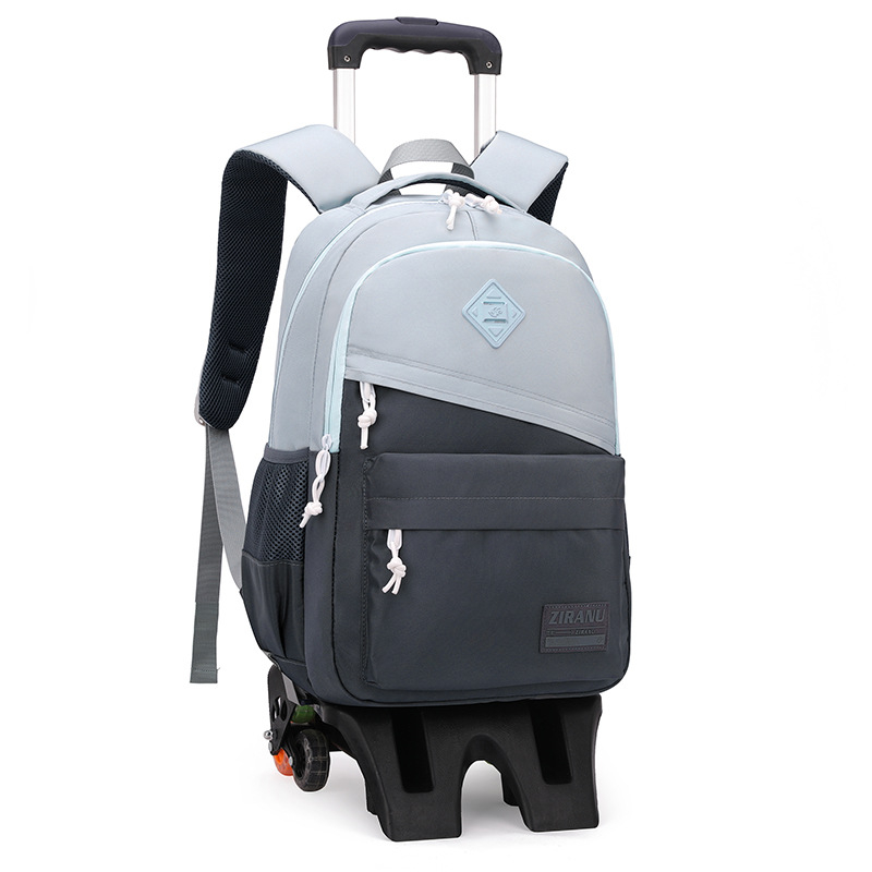 Mokyklinė kuprinė su ratukais pradinukams – nailonas, vienos krypties ratukai, oro pagalvės juosta, kvėpuojanti, atspari vandeniui, vienodas dizainas, modelis 1254