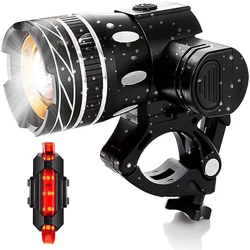 Prednja LED svjetiljka za bicikl T6, podesivi fokus, aluminijska legura, USB punjenje, dugi domet za vožnju biciklom