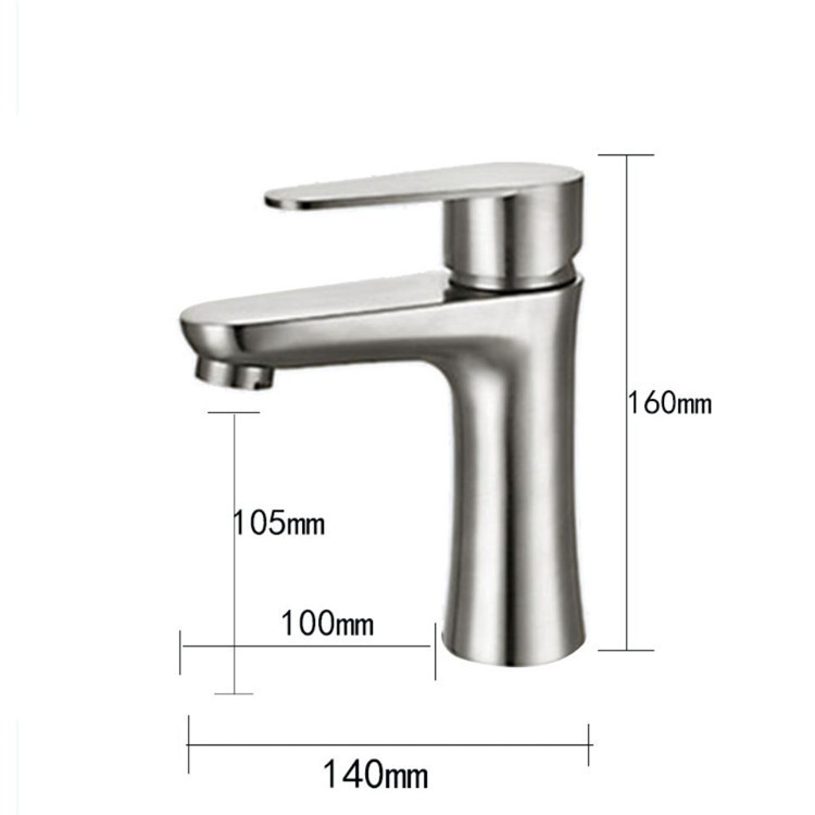 Смесител за баня за умивалник, неръждаема стомана, едноотверстие, гореща/студена вода, керамичен картридж, диапазон 0–80°C