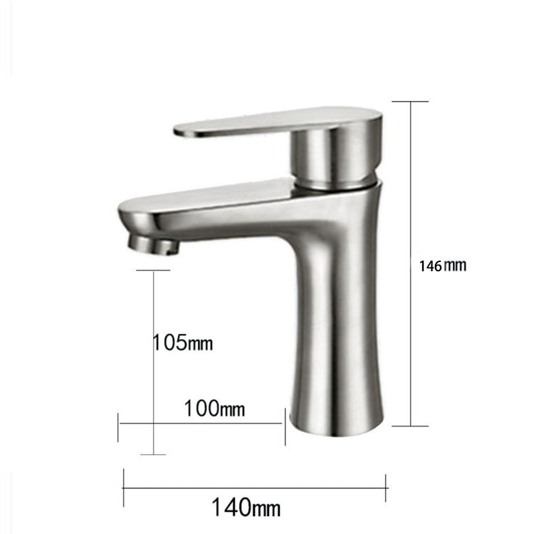 Смесител за баня за умивалник, неръждаема стомана, едноотверстие, гореща/студена вода, керамичен картридж, диапазон 0–80°C