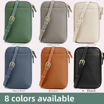 Sieviešu crossbody mobilās somas no pirmā slāņa govs ādas, rāvējslēdzēja aizdare, vertikāla kvadrāta forma, pilsētas vienkāršais stils