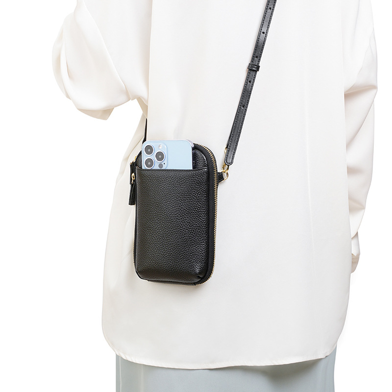 Sieviešu crossbody mobilās somas no pirmā slāņa govs ādas, rāvējslēdzēja aizdare, vertikāla kvadrāta forma, pilsētas vienkāršais stils