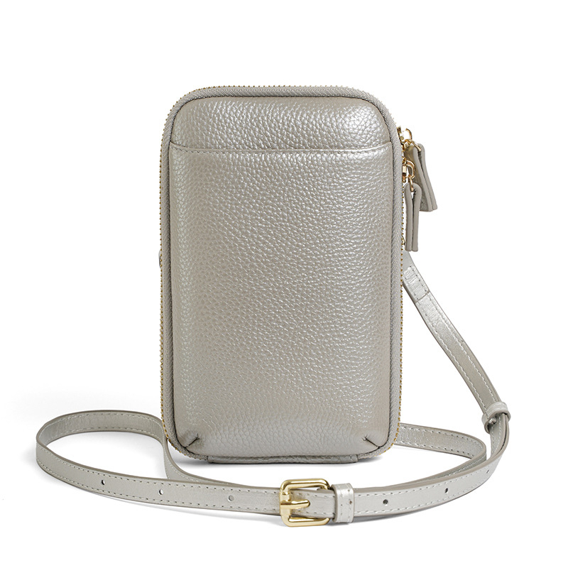 Sieviešu crossbody mobilās somas no pirmā slāņa govs ādas, rāvējslēdzēja aizdare, vertikāla kvadrāta forma, pilsētas vienkāršais stils