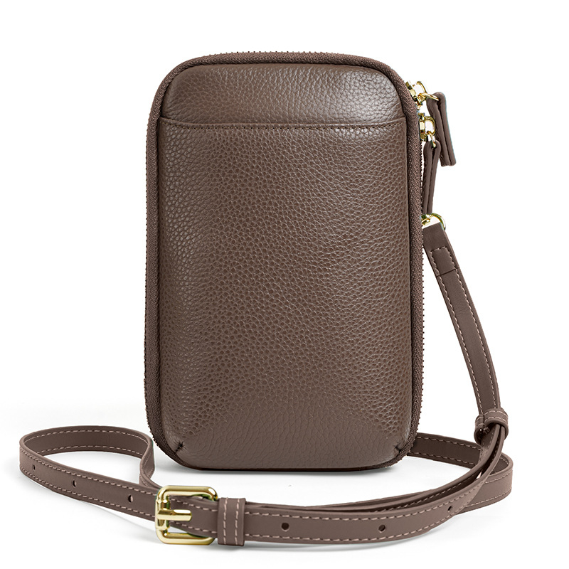 Sieviešu crossbody mobilās somas no pirmā slāņa govs ādas, rāvējslēdzēja aizdare, vertikāla kvadrāta forma, pilsētas vienkāršais stils
