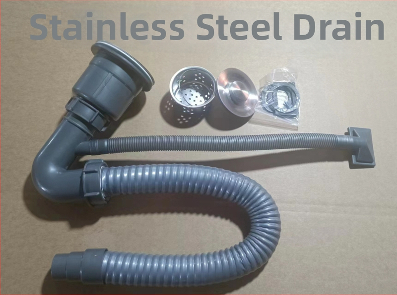 Köögi topeltnõu drenaaži komplekt lõhnade neutraliseerimise funktsiooniga (mall 50 toru, plastik, topeltpeaga disain, tõstetav tüüp)