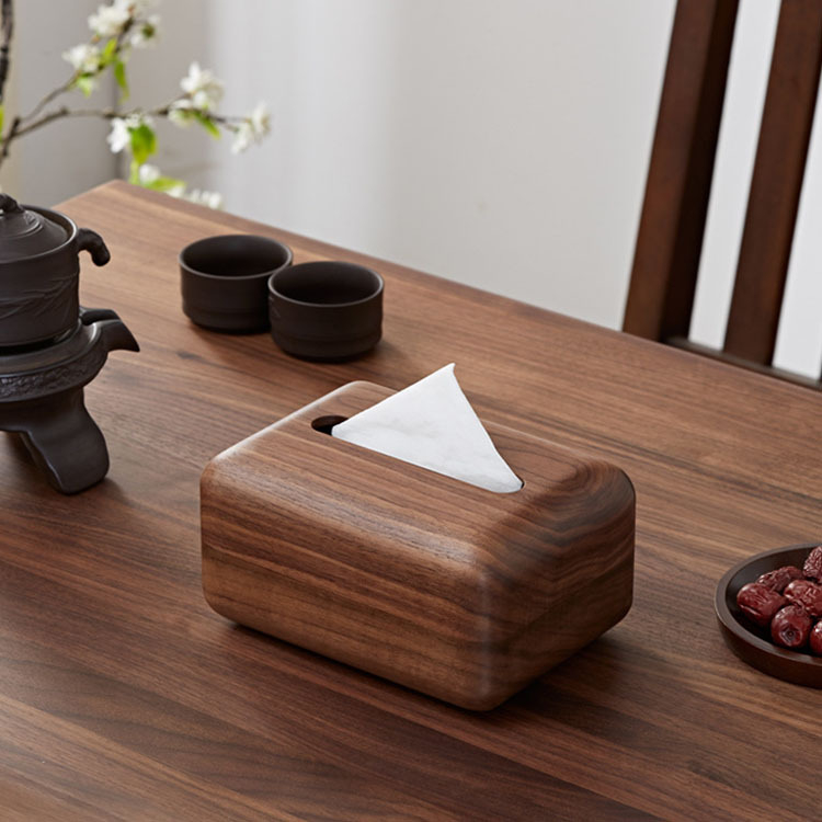 Orechového dreva škatulka na vreckovky - stolová schránka na vreckovky, obdĺžnikový tvar, povrchová úprava vosk-olej, ľahký luxusný štýl