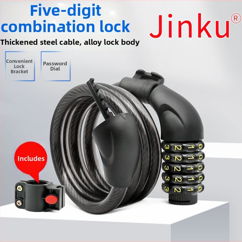 Penkių skaičių kombinuotas dviračio užraktas, prekės ženklas Jinku, modelis 420A, cinko lydinys, tinka dviračiams, kalnų dviračiams ir elektriniams dviračiams (svoris 355 g)