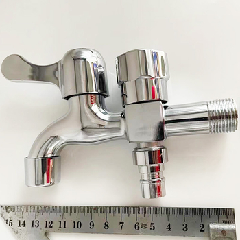 Меден многофункционален кран за пералня с предно- и задно използване, вход 1 към 2 изхода, керамичен картридж клапан, 20 мм свързвания, ръчна инсталация, повдигащ режим