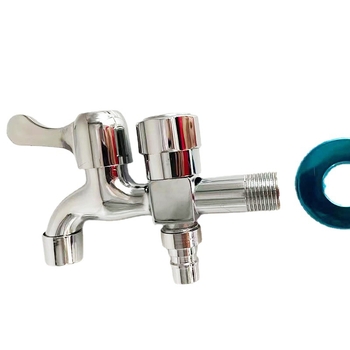 Меден многофункционален кран за пералня с предно- и задно използване, вход 1 към 2 изхода, керамичен картридж клапан, 20 мм свързвания, ръчна инсталация, повдигащ режим