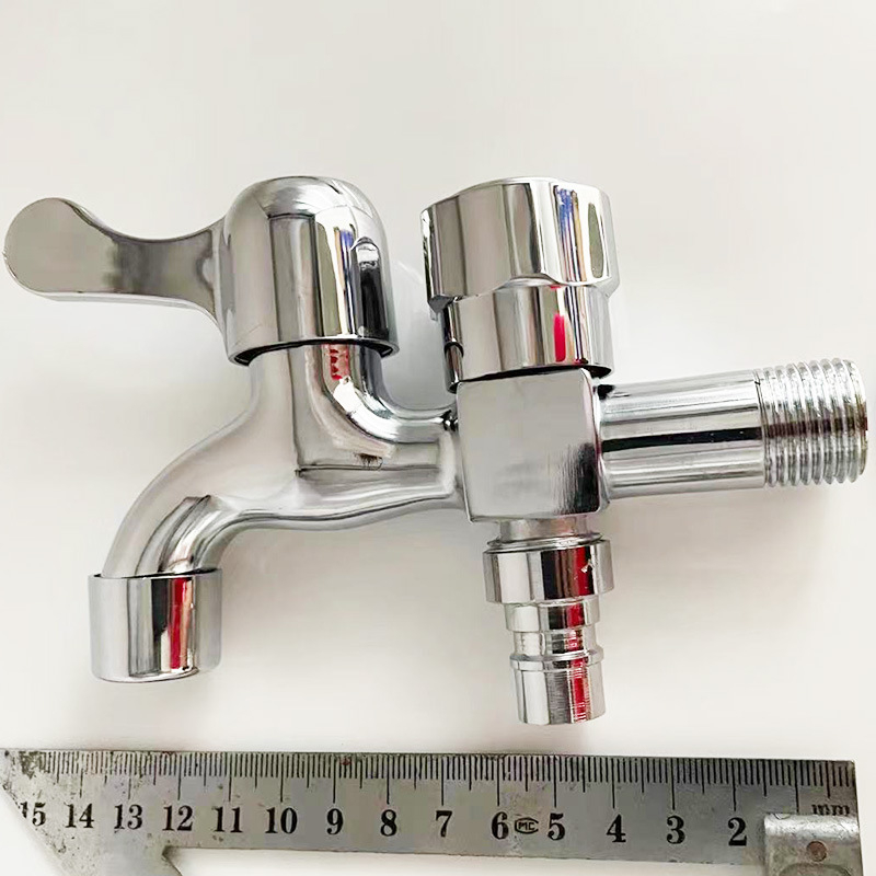 Меден многофункционален кран за пералня с предно- и задно използване, вход 1 към 2 изхода, керамичен картридж клапан, 20 мм свързвания, ръчна инсталация, повдигащ режим