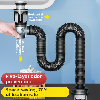 Vannitoa kraanikausi äravoolu komplekt lõhnade vältimiseks, materjal ABS, vorm P-bend, tüüp flip, mudel Brushed horizontal row, bränd Long Whale