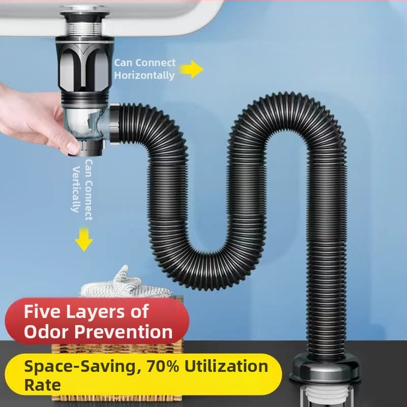 Vannitoa kraanikausi äravoolu komplekt lõhnade vältimiseks, materjal ABS, vorm P-bend, tüüp flip, mudel Brushed horizontal row, bränd Long Whale