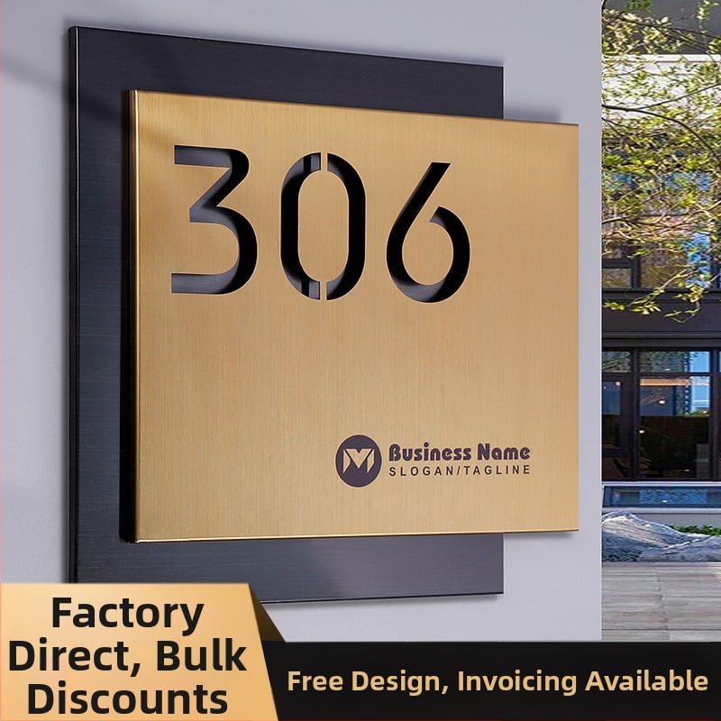 Nerūdijančio plieno durų ženklas, lazerinis graviravimas, dviejų sluoksnių tuščiavidurė numerio plokštė, lauko plokštė