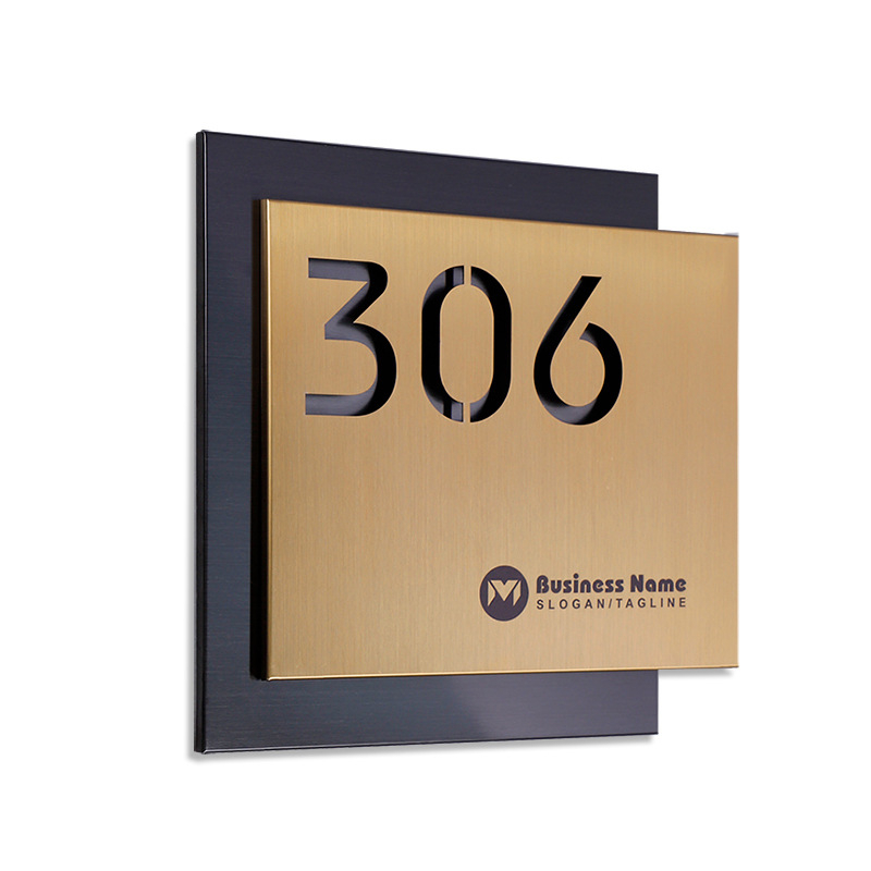 Nerūdijančio plieno durų ženklas, lazerinis graviravimas, dviejų sluoksnių tuščiavidurė numerio plokštė, lauko plokštė