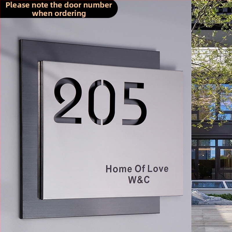 Nerūdijančio plieno durų ženklas, lazerinis graviravimas, dviejų sluoksnių tuščiavidurė numerio plokštė, lauko plokštė