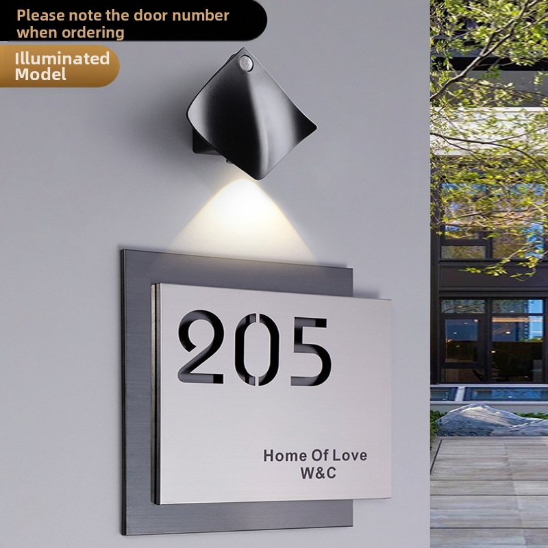 Nerūdijančio plieno durų ženklas, lazerinis graviravimas, dviejų sluoksnių tuščiavidurė numerio plokštė, lauko plokštė