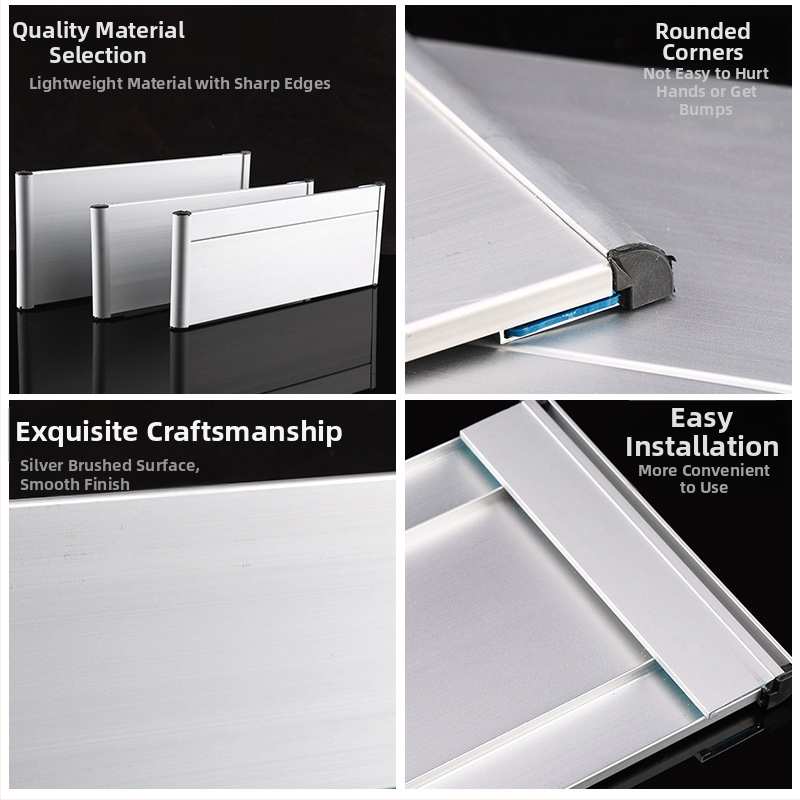 Vienpusēja alumīnija sakausējuma nodaļas zīme ar rievu; horizontāla un vertikāla tukša zīme uz durvīm