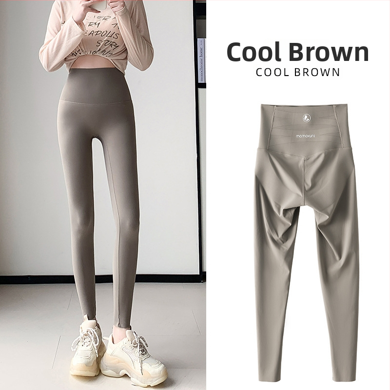 Sieviešu augstas jostas jogas legingi vēdera kontrolei, 9-punkta garums, neilona-spandeksa materiāls, teksta raksts, slim-fit