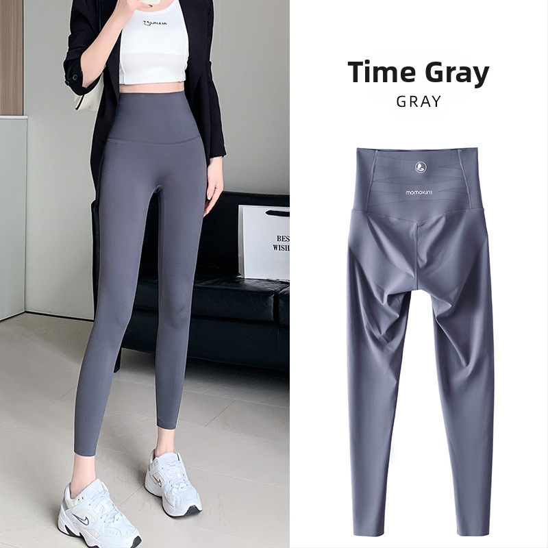 Sieviešu augstas jostas jogas legingi vēdera kontrolei, 9-punkta garums, neilona-spandeksa materiāls, teksta raksts, slim-fit