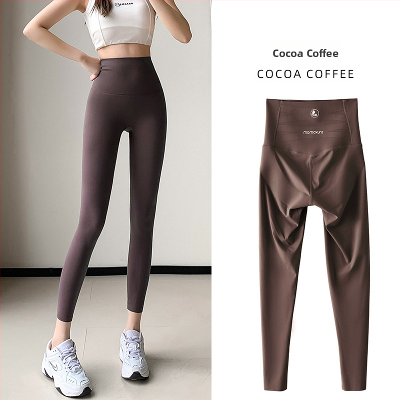 Sieviešu augstas jostas jogas legingi vēdera kontrolei, 9-punkta garums, neilona-spandeksa materiāls, teksta raksts, slim-fit