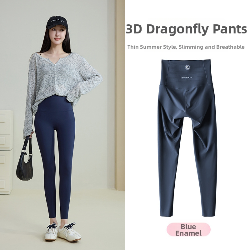 Sieviešu augstas jostas jogas legingi vēdera kontrolei, 9-punkta garums, neilona-spandeksa materiāls, teksta raksts, slim-fit