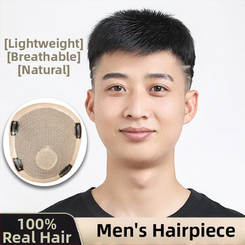 Vyrinė parukos blokas viršutinei galvos daliai, mechaniniu būdu pagamintas, iš žmogaus plaukų, galima garbanoti arba dažyti, dengia plikimą