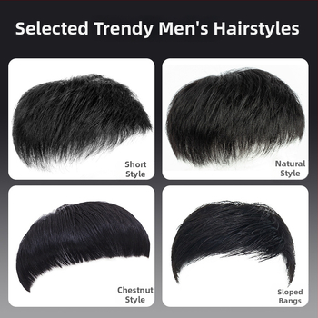 Vyrinė parukos blokas viršutinei galvos daliai, mechaniniu būdu pagamintas, iš žmogaus plaukų, galima garbanoti arba dažyti, dengia plikimą