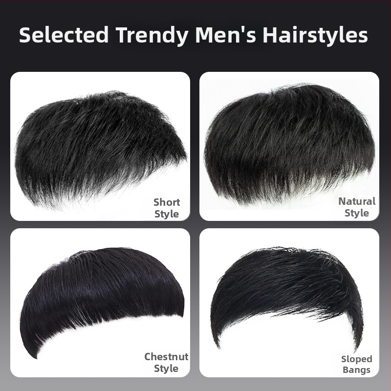 Vyrinė parukos blokas viršutinei galvos daliai, mechaniniu būdu pagamintas, iš žmogaus plaukų, galima garbanoti arba dažyti, dengia plikimą