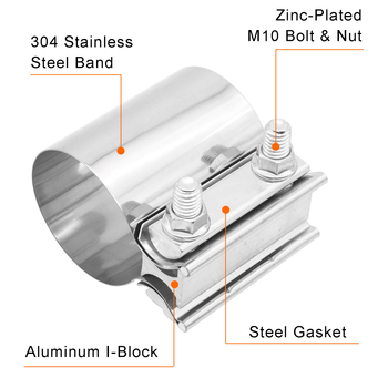 Скоба за изпускателна тръба на автомобил за съединяване на тръби, модел XH-6311; диаметър 57 мм, дължина 76 мм; материал: неръждаема стомана/алуминий/желязо