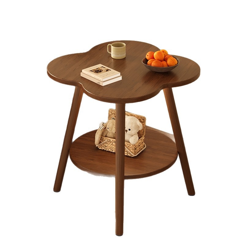 Двуетажна странична масичка с отделение за съхранение, модерен минималистичен стил, дървена рамка