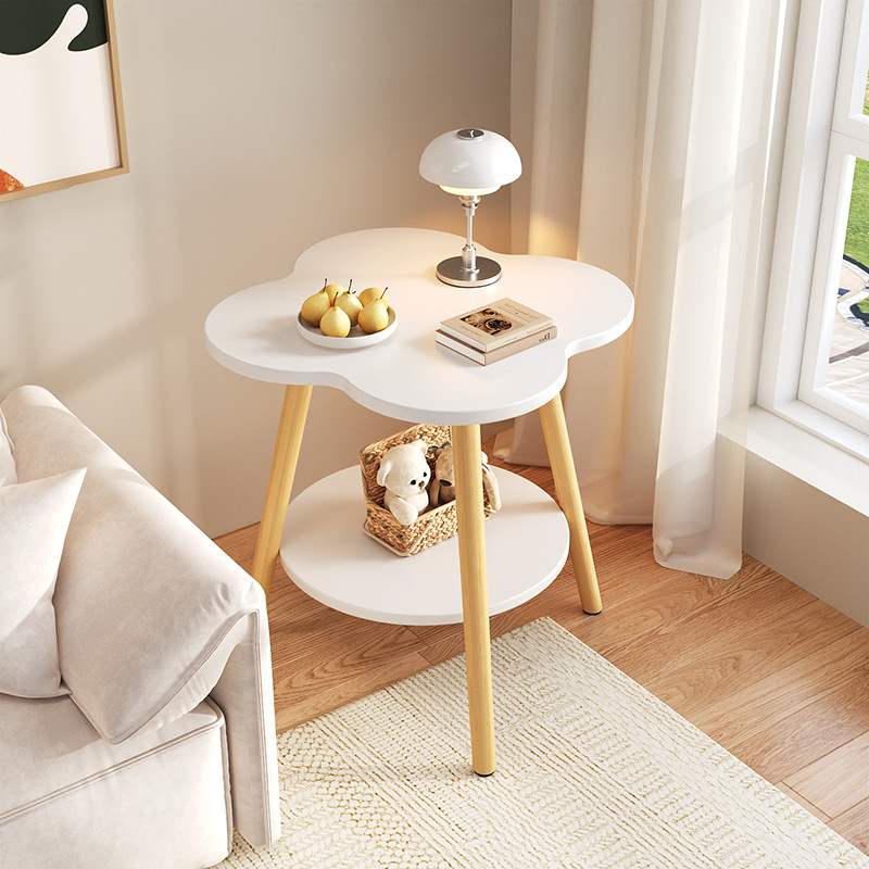 Двуетажна странична масичка с отделение за съхранение, модерен минималистичен стил, дървена рамка