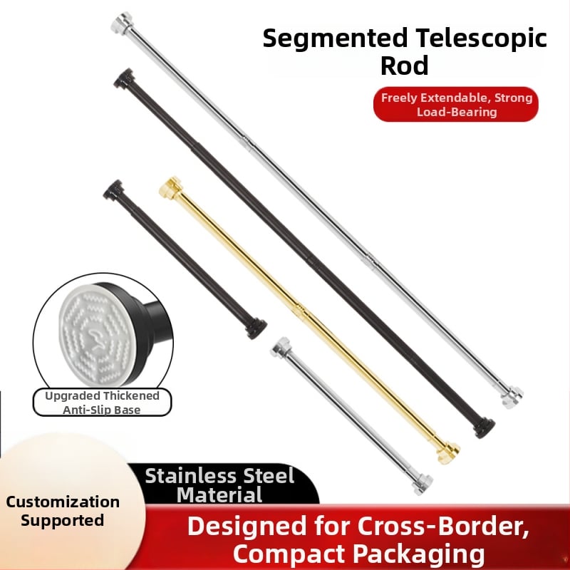 Telescopická tyč z nerezovej ocele do kúpeľne — bez vŕtania, nastaviteľná, na sprchové závesy, dvere a šatník; moderný minimalistický štýl