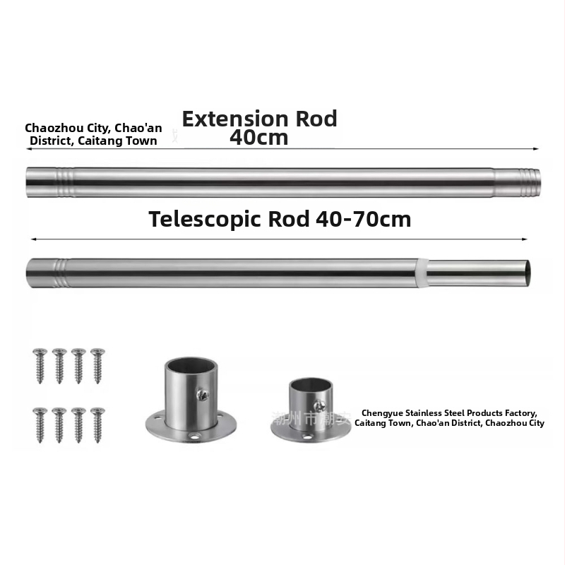 Telescopická tyč z nerezovej ocele do kúpeľne — bez vŕtania, nastaviteľná, na sprchové závesy, dvere a šatník; moderný minimalistický štýl