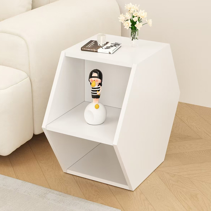 Šešiakampis kavos staliukas su saugyklos erdve, PVC kraštas, 3-in-1 jungtis, suapvalinti kampai