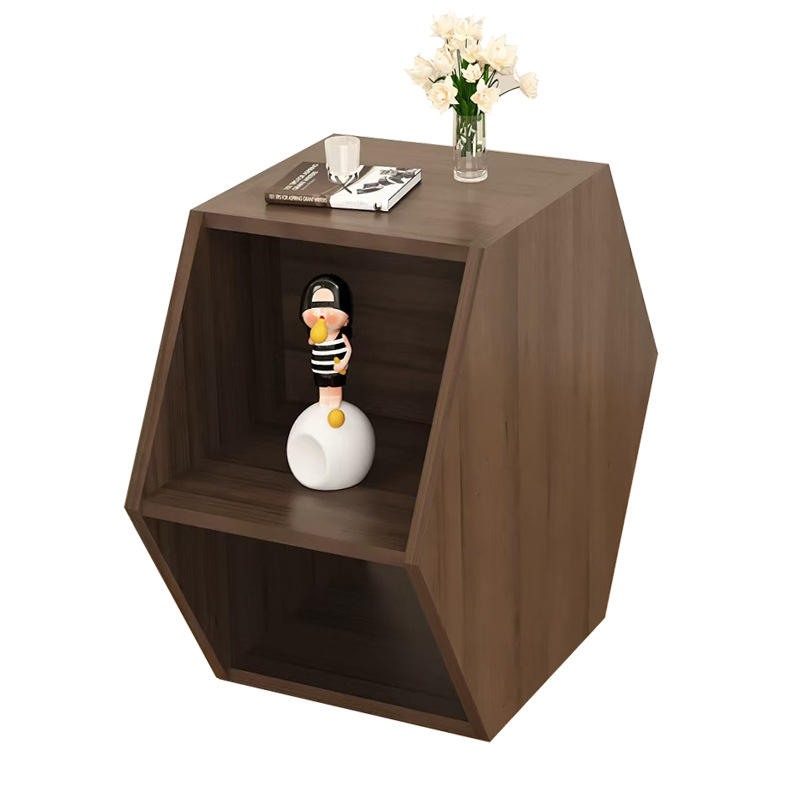 Šešiakampis kavos staliukas su saugyklos erdve, PVC kraštas, 3-in-1 jungtis, suapvalinti kampai