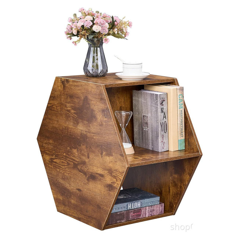 Šešiakampis kavos staliukas su saugyklos erdve, PVC kraštas, 3-in-1 jungtis, suapvalinti kampai