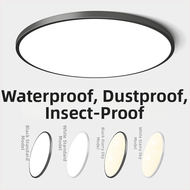 LED lubų šviestuvas su trimis apsaugomis, 220V, 3–5 m² aprėptis, akrilo korpusas su ABS gaubtu, tinka virtuvei ir tualetei