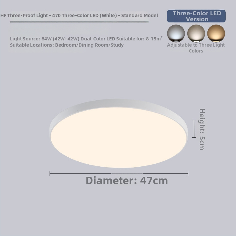LED lubų šviestuvas su trimis apsaugomis, 220V, 3–5 m² aprėptis, akrilo korpusas su ABS gaubtu, tinka virtuvei ir tualetei