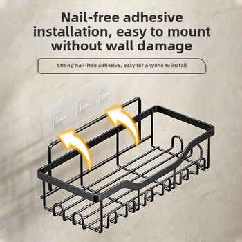 Kúpeľňový nástenný úložný regál – bez vŕtania, päťdielny set, oceľ z uhlíka, povrchová úprava pečenou farbou, nosnosť 5 kg