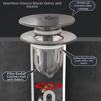 Попъп дренажна пробка за мивка 2d бутонен тип капак, P-образна форма, пластмасова, модел Tp-YW821523