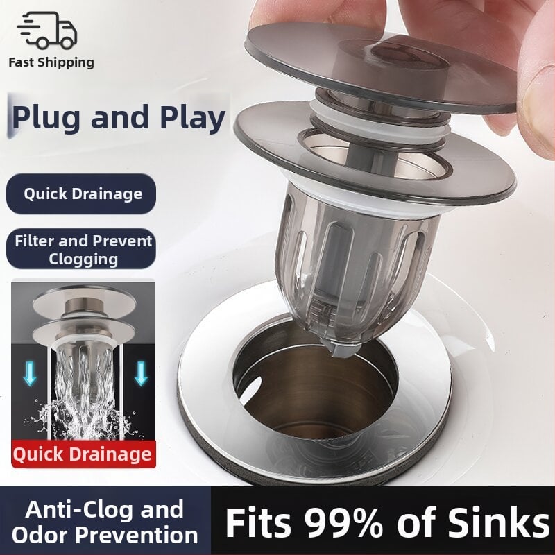 Попъп дренажна пробка за мивка 2d бутонен тип капак, P-образна форма, пластмасова, модел Tp-YW821523