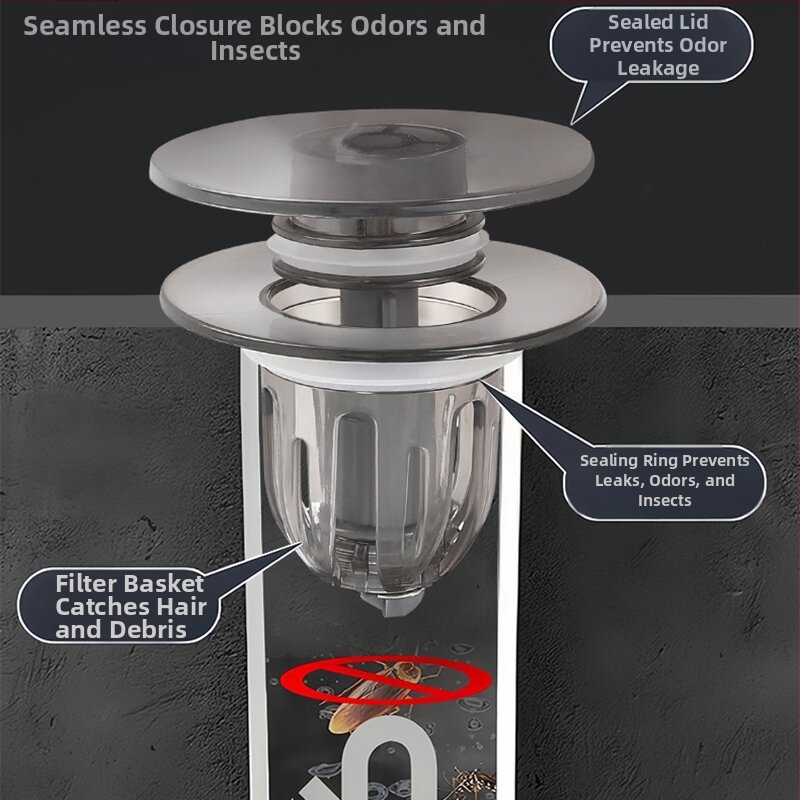 Попъп дренажна пробка за мивка 2d бутонен тип капак, P-образна форма, пластмасова, модел Tp-YW821523
