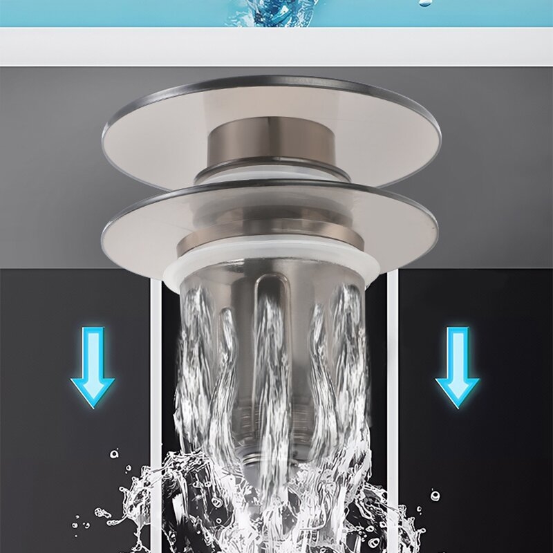 Попъп дренажна пробка за мивка 2d бутонен тип капак, P-образна форма, пластмасова, модел Tp-YW821523