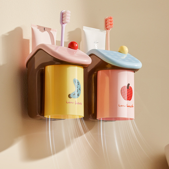 Loocoo dantų šepetėlio ir puodelio laikiklis — sieninis tvirtinimas, magnetinis pritraukimas, be gręžimo, iš plastiko, logotipo spausdinimas įmanomas