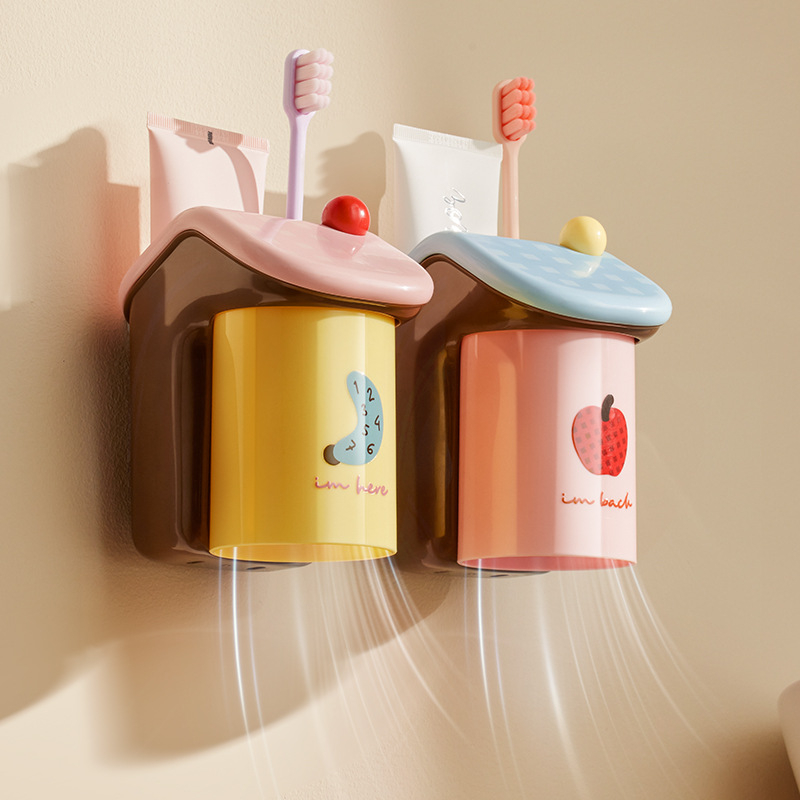 Loocoo dantų šepetėlio ir puodelio laikiklis — sieninis tvirtinimas, magnetinis pritraukimas, be gręžimo, iš plastiko, logotipo spausdinimas įmanomas