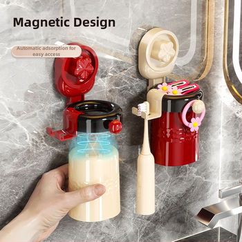 Qiwang Dantų šepetėlio laikiklis su siurbimo puodeliu ir skalavimo puodelių komplektu, sieninis montavimas, plastikas