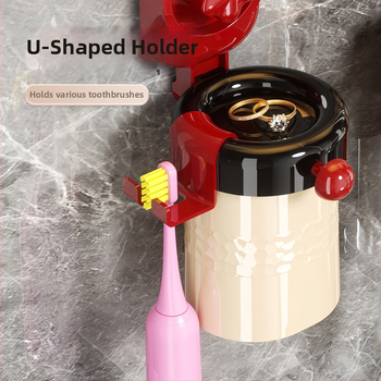 Qiwang Dantų šepetėlio laikiklis su siurbimo puodeliu ir skalavimo puodelių komplektu, sieninis montavimas, plastikas