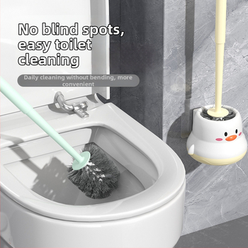 Set na čistenie toalety s podstavcom, karikatúrny dizajn, dlhá rukoväť, plast